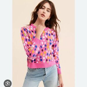 OLIVIA RUBIN Pink Multicolor Diamond Sweater